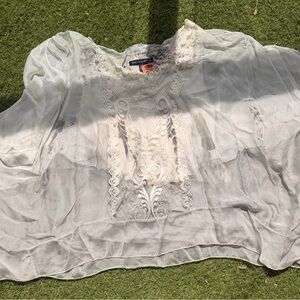 Saks Fifth Avenue Sheer Ivory Embroidered Boho Blouse